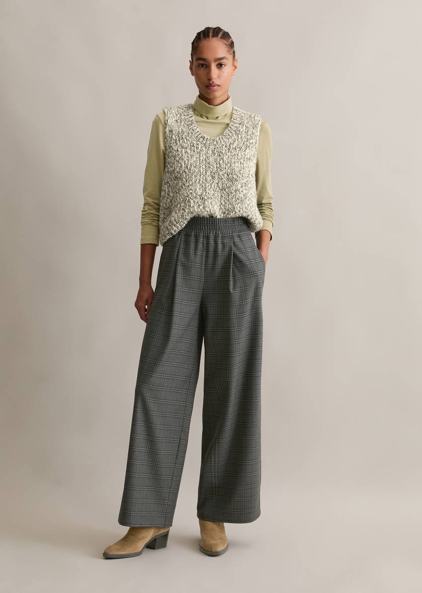 Check trousers wide with recycled polyester and viscose