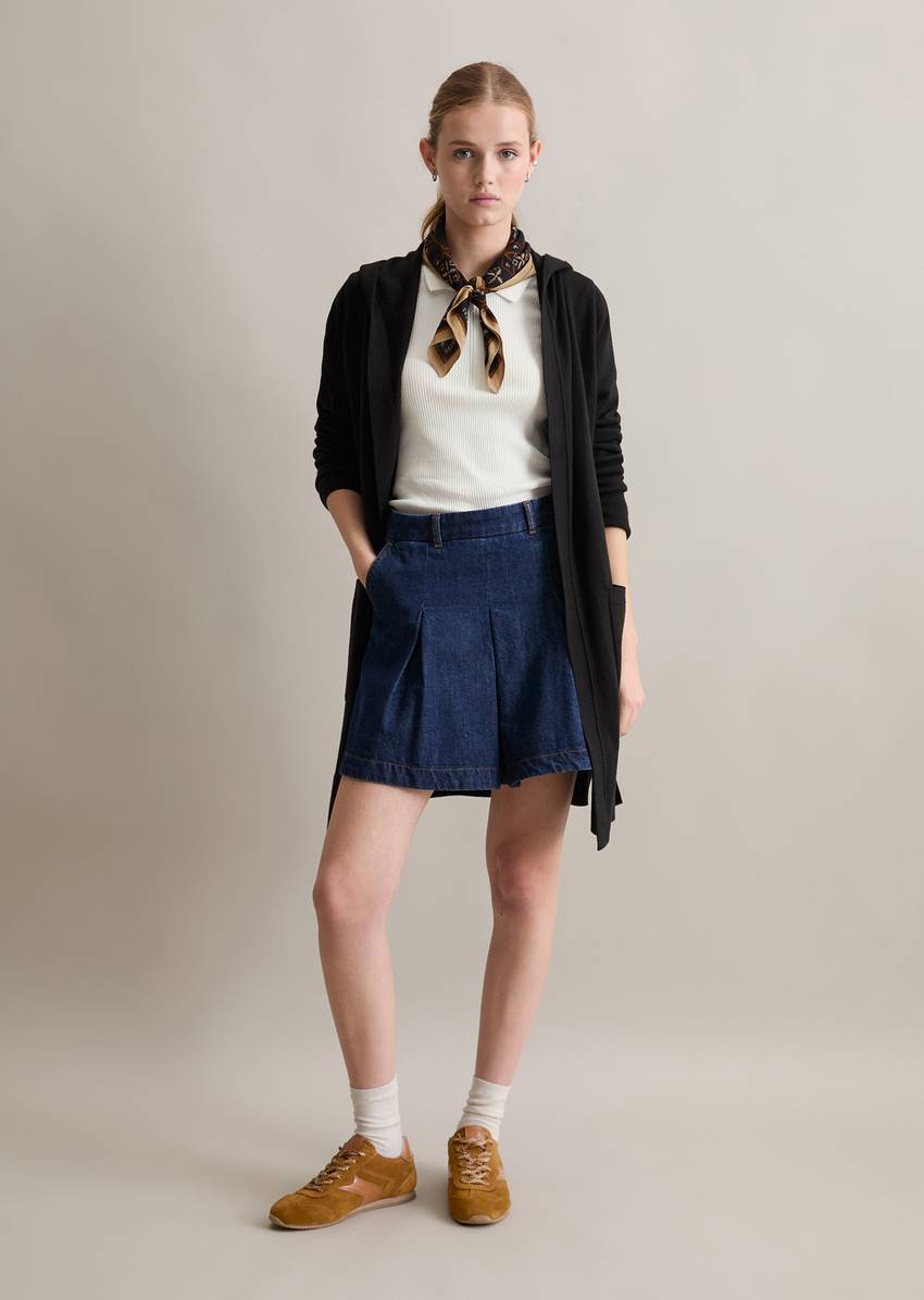 Long cardigan with hood relaxed made from soft cotton stretch