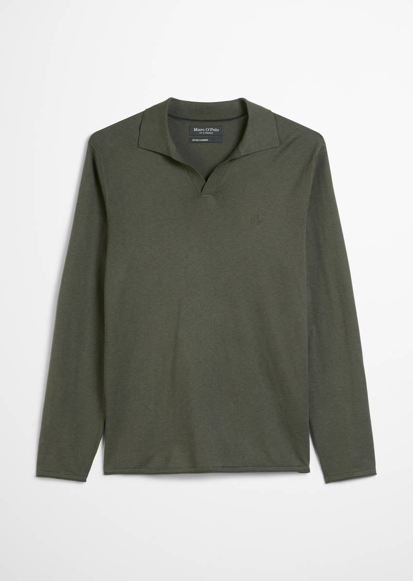 Regular polo neck sweater made from an organic cotton-cashmere blend