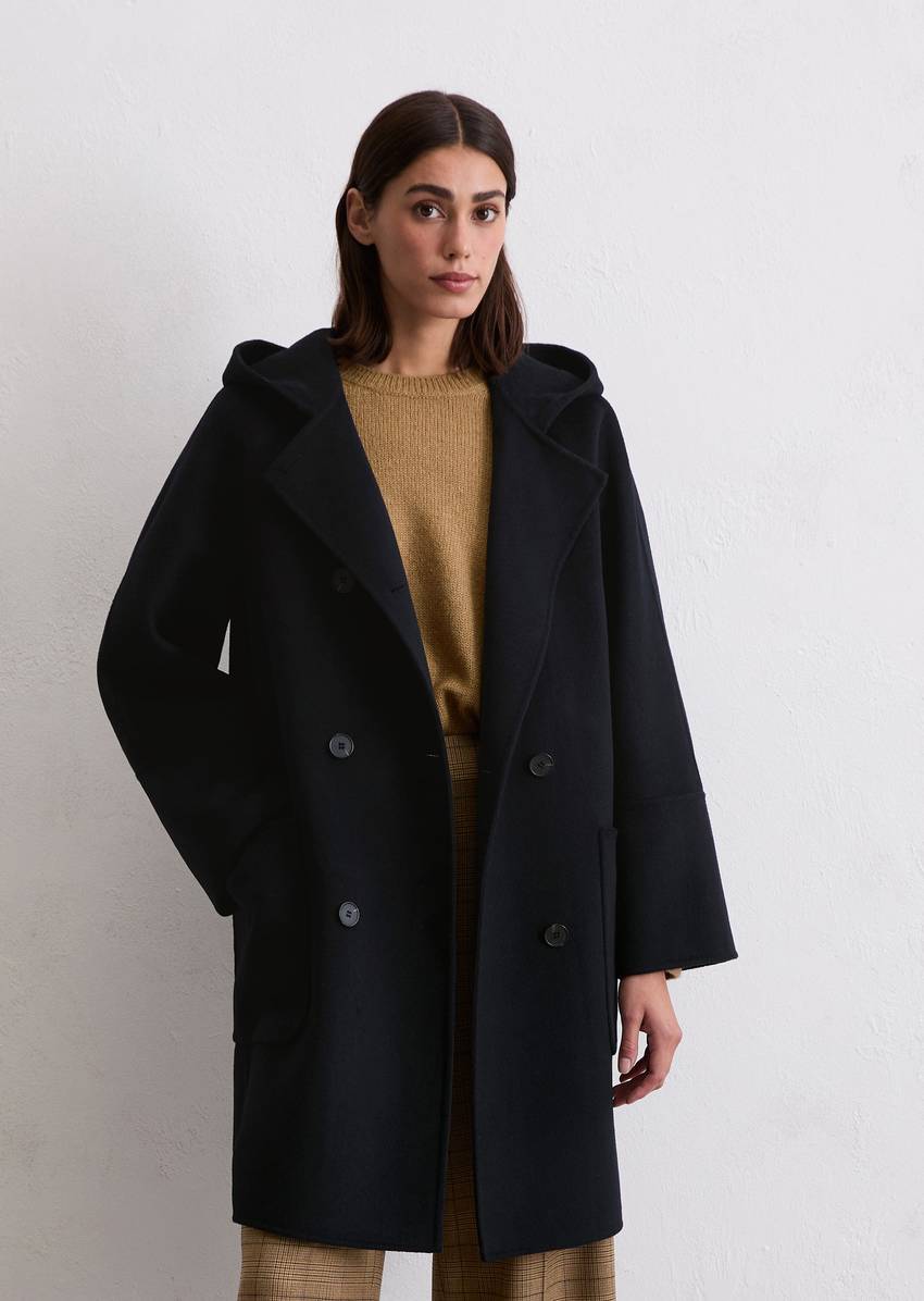 Hooded coat relaxed made from a double-face wool blend