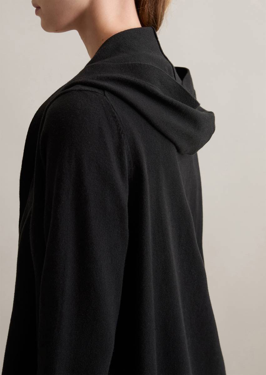 Long cardigan with hood relaxed made from soft cotton stretch