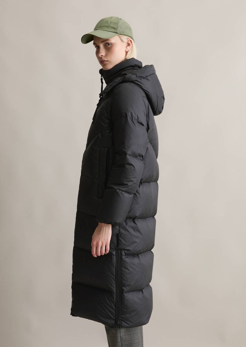 Down puffer coat with hood relaxed made from water-repellent ripstop