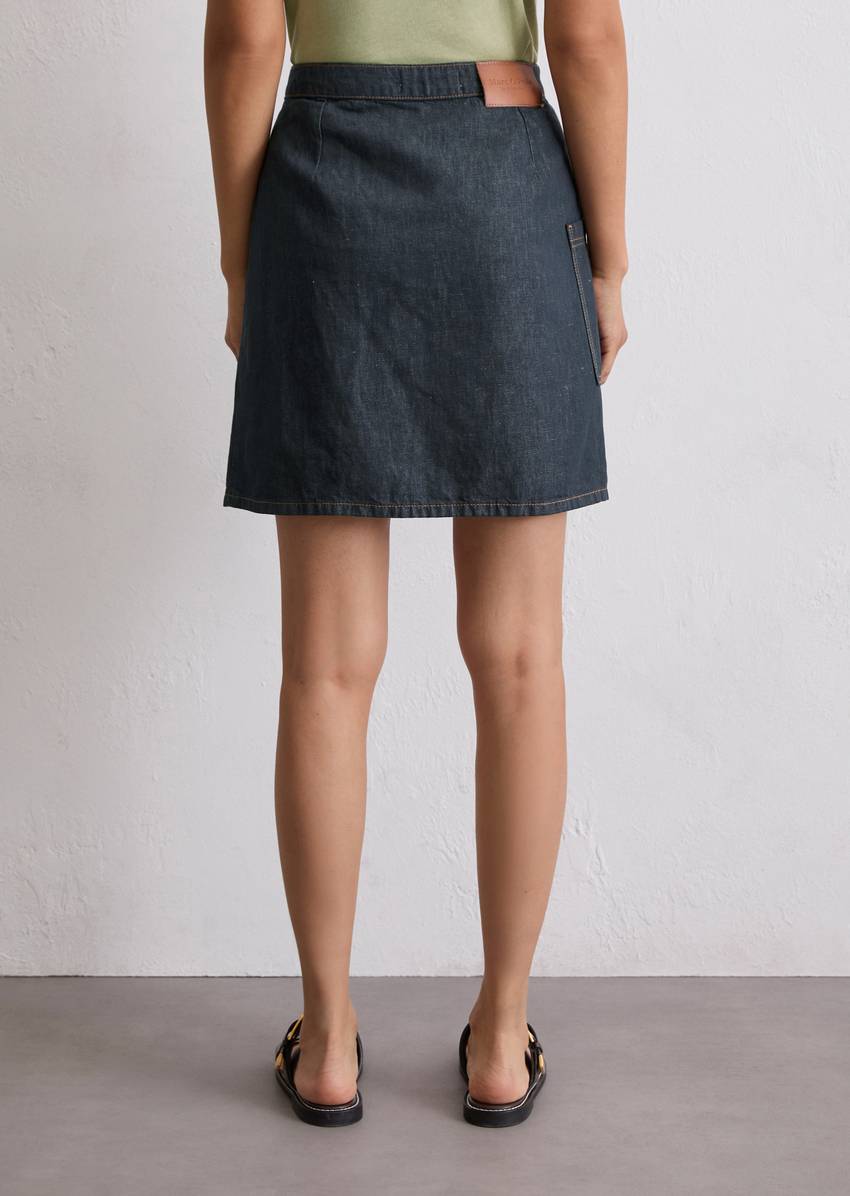A-shape denim mini skirt made from a cotton-linen mix