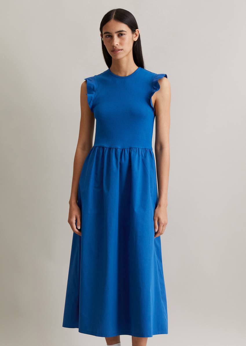 Flounce jersey dress flared with cotton poplin skirt