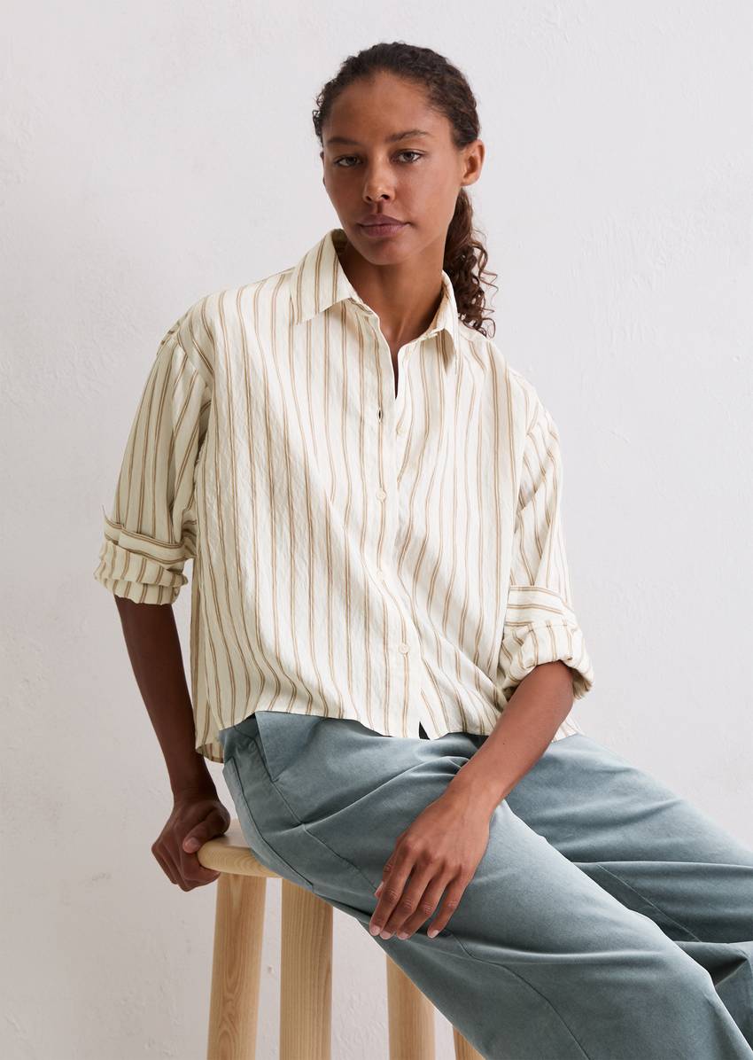 Crinkle striped blouse relaxed cropped from LENZING™ ECOVERO™