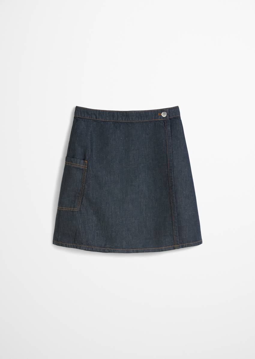A-shape denim mini skirt made from a cotton-linen mix