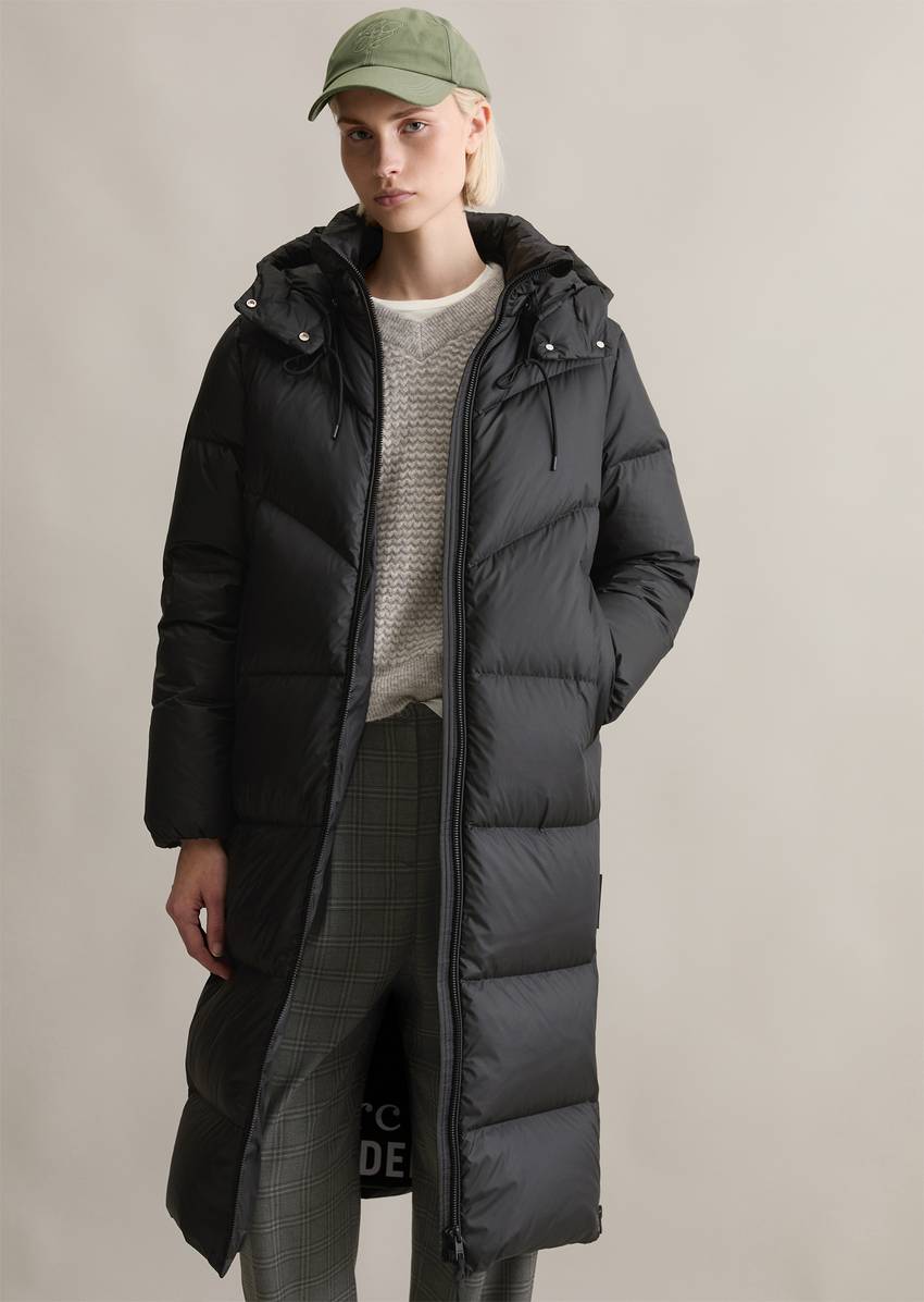 Down puffer coat with hood relaxed made from water-repellent ripstop