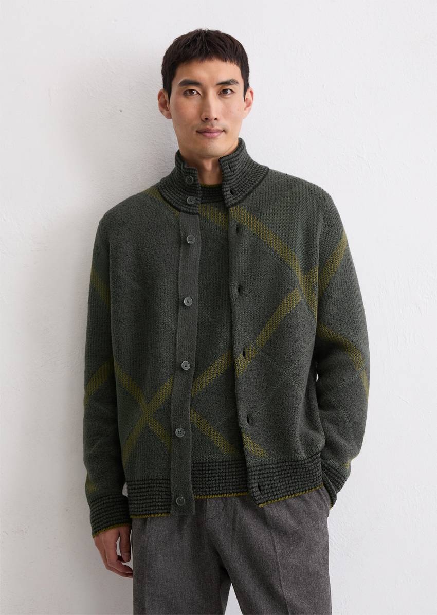 Regular cardigan with color and texture mix