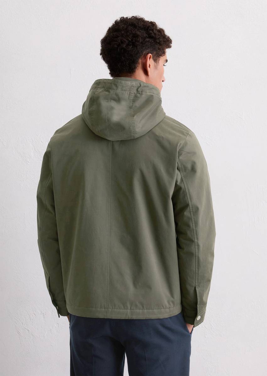 Regular hooded blouson made from water-repellent technical poly cotton