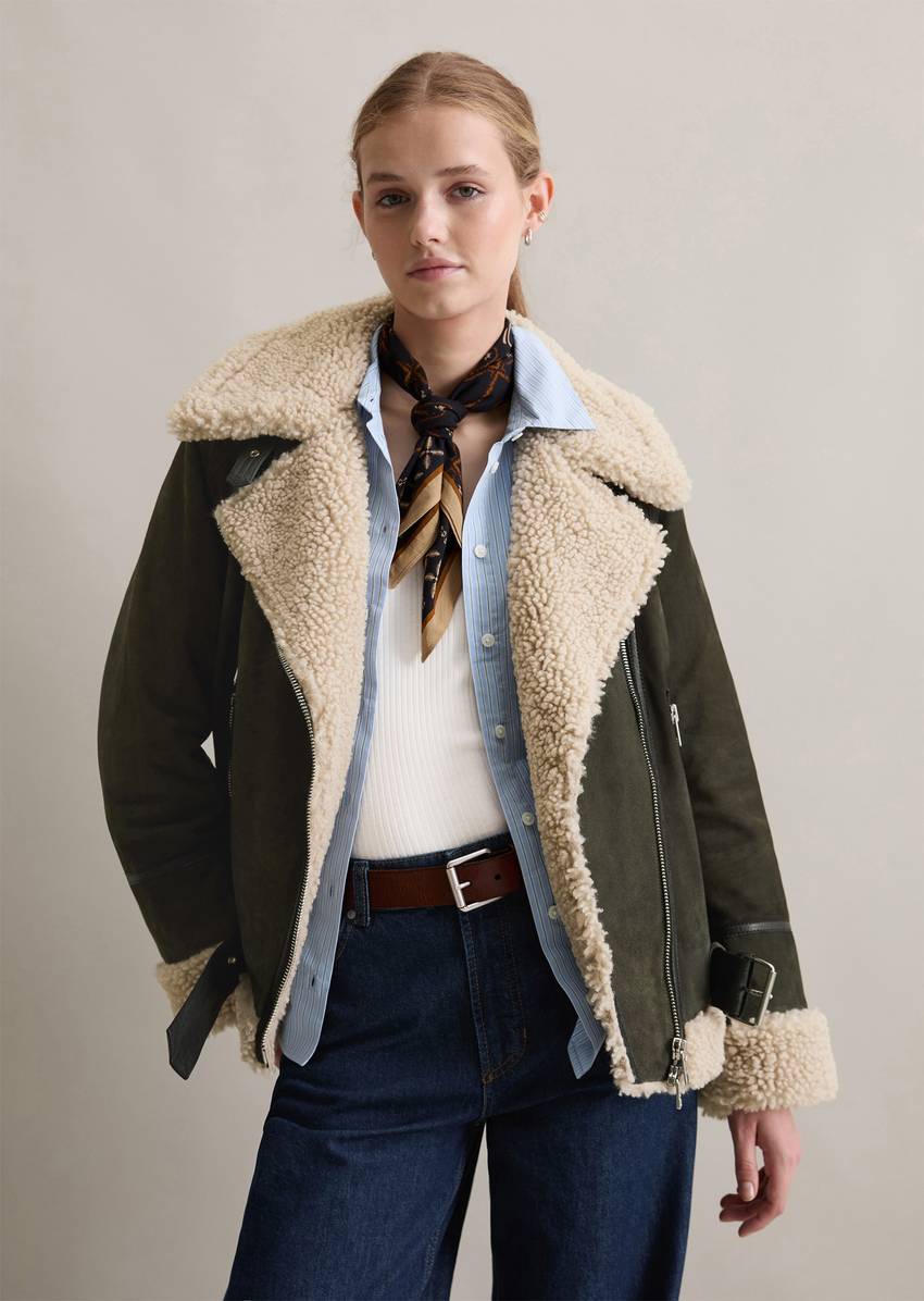 Suede jacket regular with teddy plush