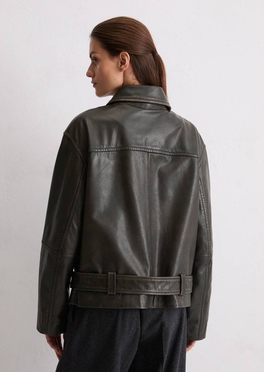 Leather jacket relaxed made from soft lambskin leather in a vintage look