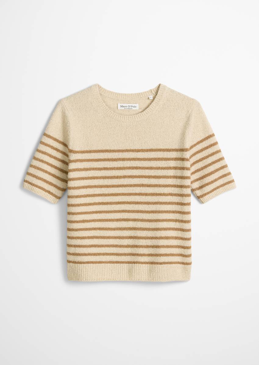 Striped short-sleeved pullover slim made from bouclé yarn