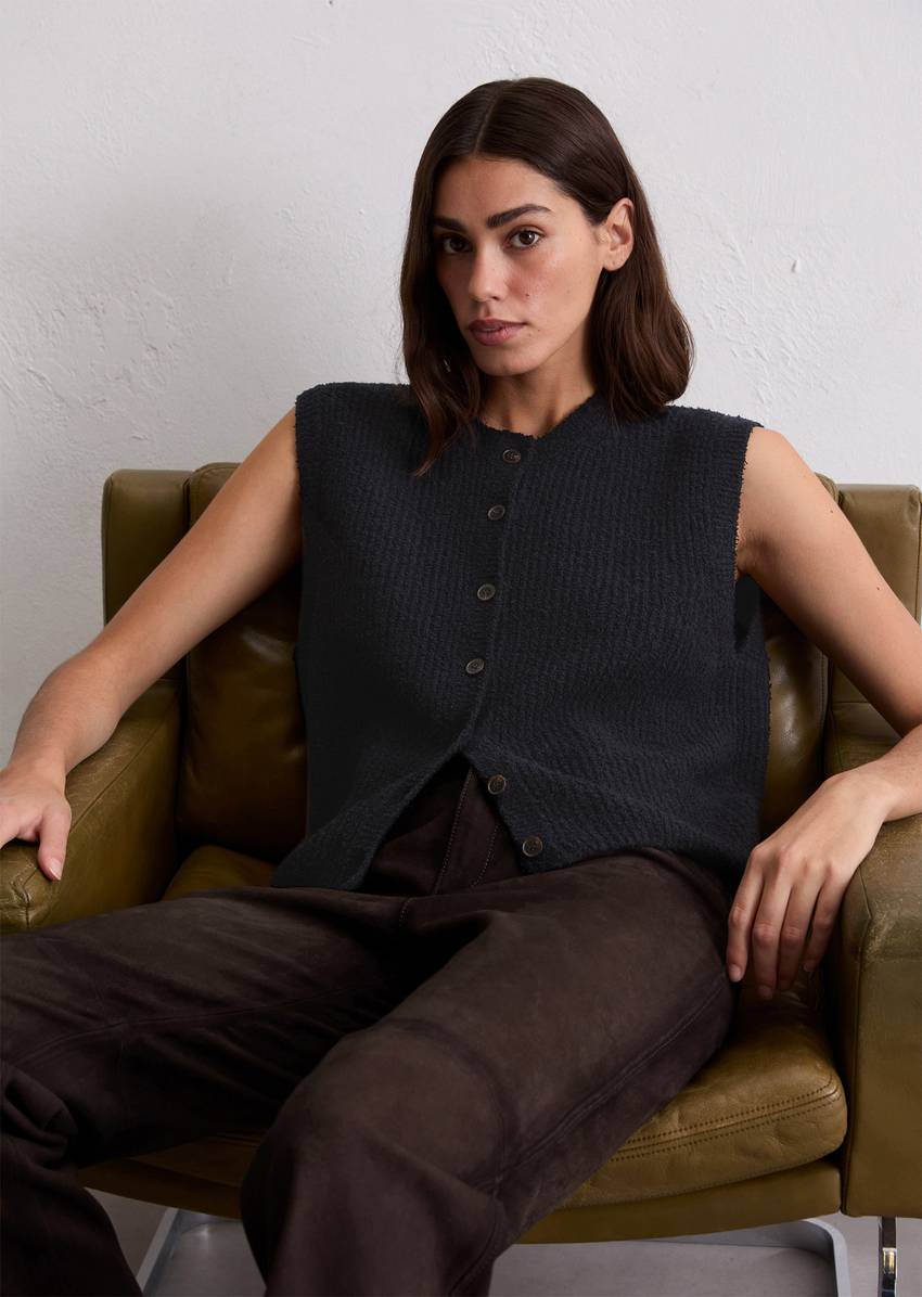 Sleeveless knitted vest regular made from soft bouclé yarn