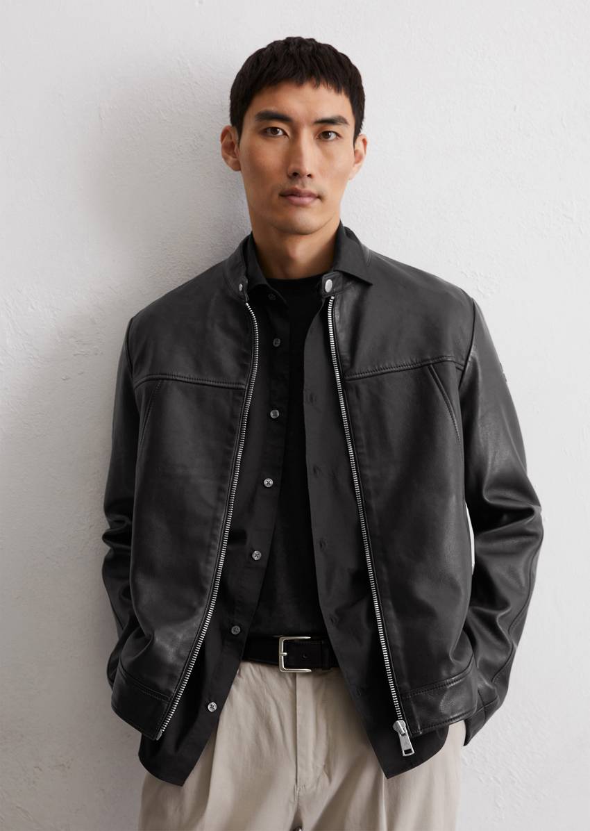 Biker leather jacket regular made from supple lambskin leather