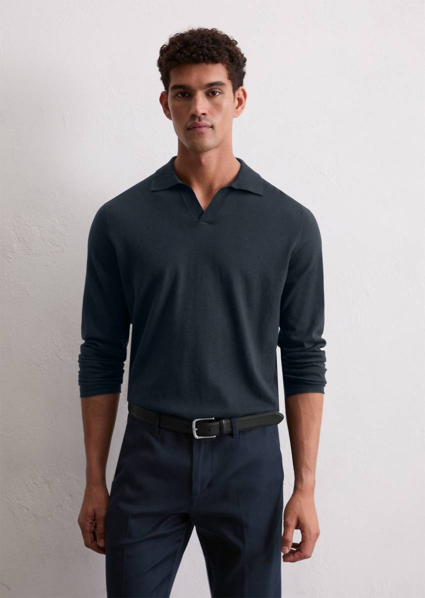 Regular polo neck sweater made from an organic cotton-cashmere blend