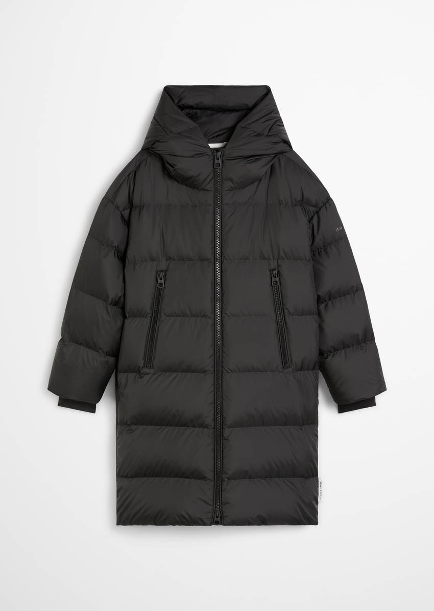 Hooded down coat fitted made from recycled polyester water-repellent