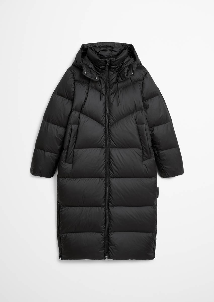 Down puffer coat with hood relaxed made from water-repellent ripstop