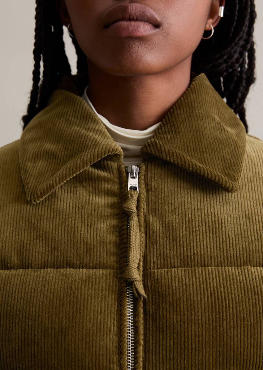 Corduroy puffer jacket regular cropped with soft padding