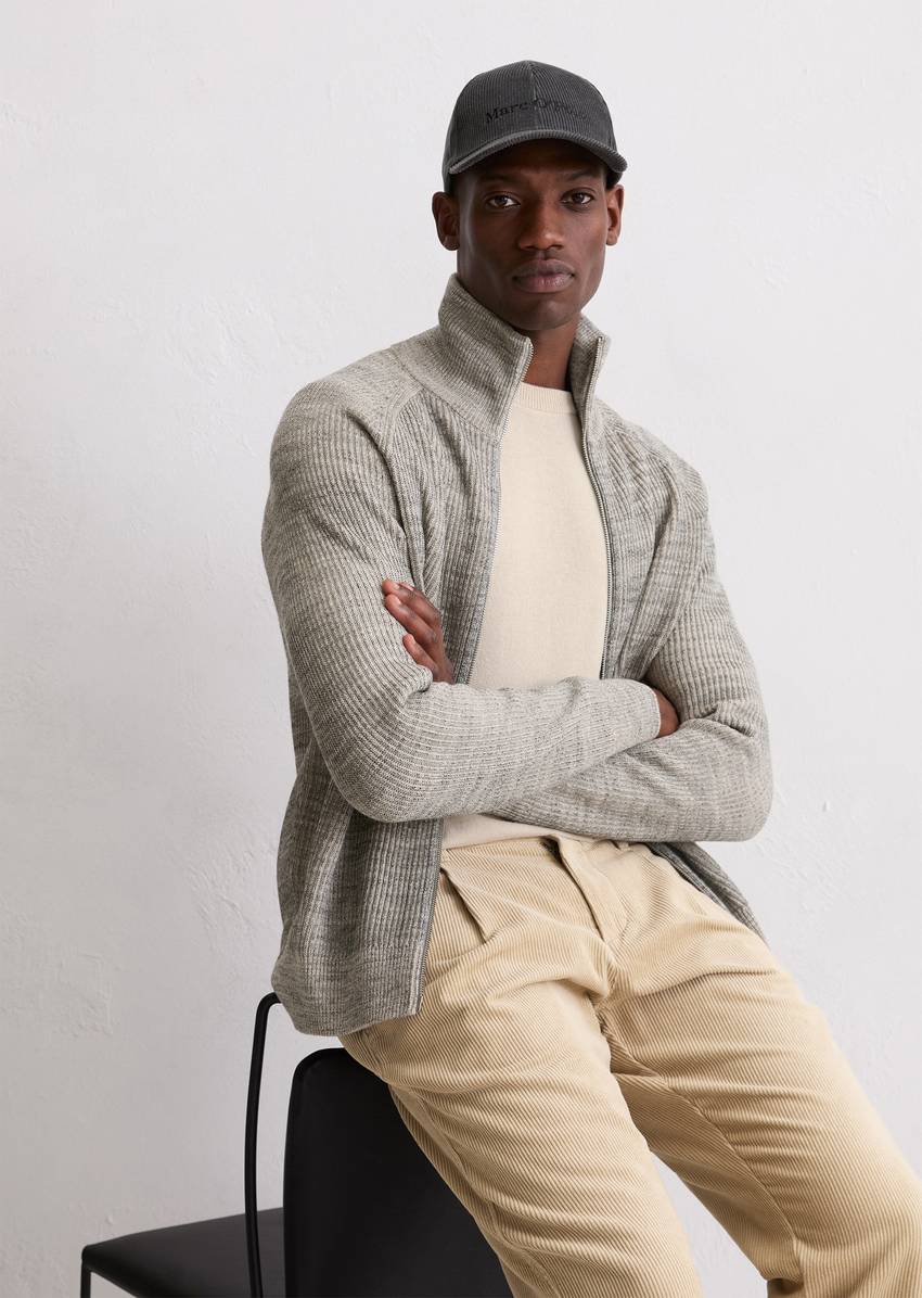 Zipper cardigan regular made from a cotton/virgin wool blend