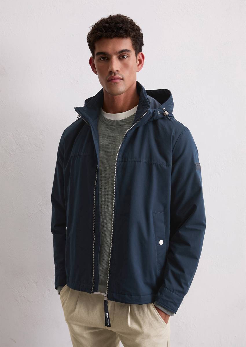 Regular hooded blouson made from water-repellent technical poly cotton
