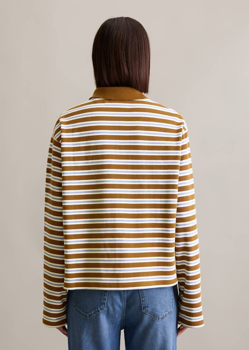 Long-sleeved polo shirt relaxed made from striped heavy piqué jersey