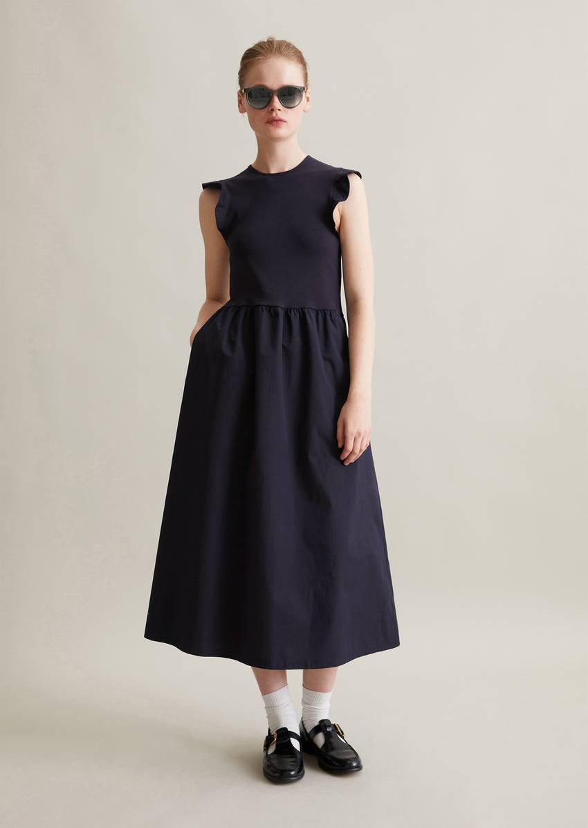 Flounce jersey dress flared with cotton poplin skirt
