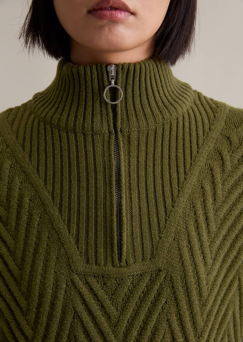 Relaxed zip knit dress made from a soft virgin wool blend