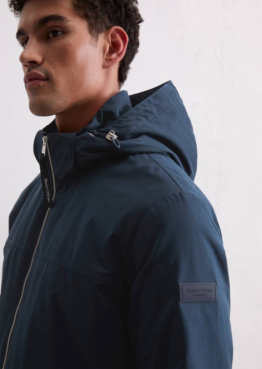 Regular hooded blouson made from water-repellent technical poly cotton