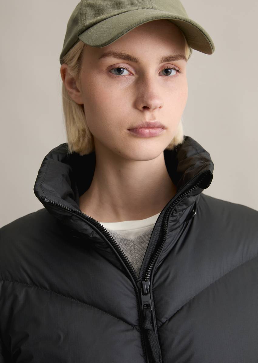 Down puffer coat with hood relaxed made from water-repellent ripstop