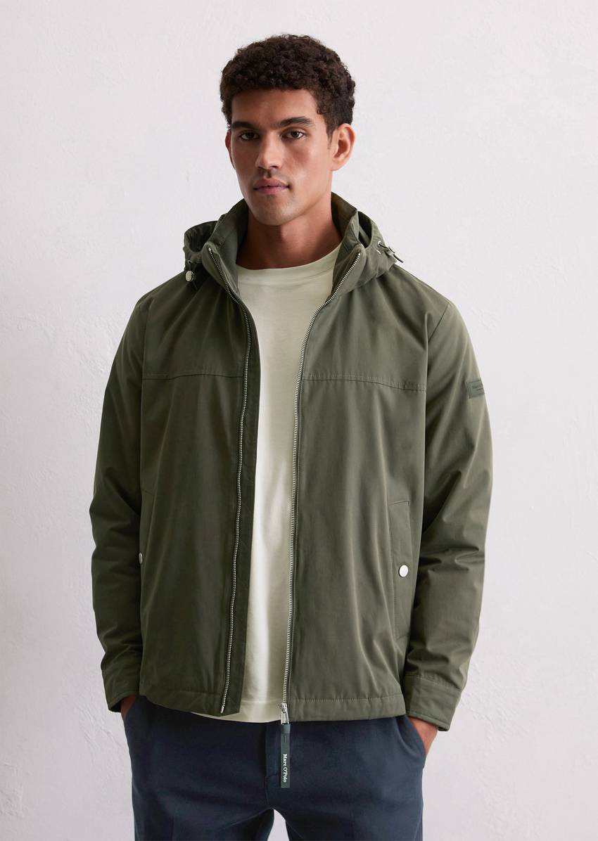 Regular hooded blouson made from water-repellent technical poly cotton