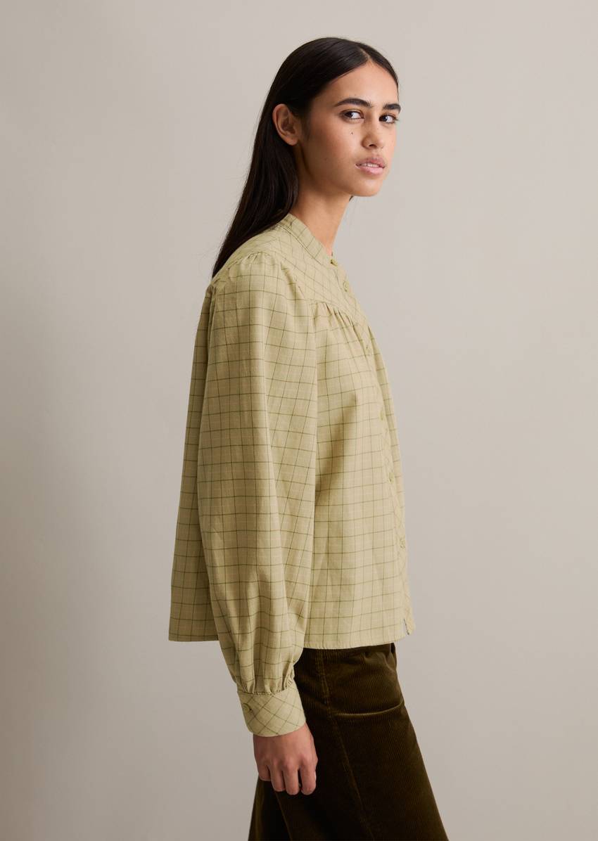 Check blouse A-shape in soft flannel fabric