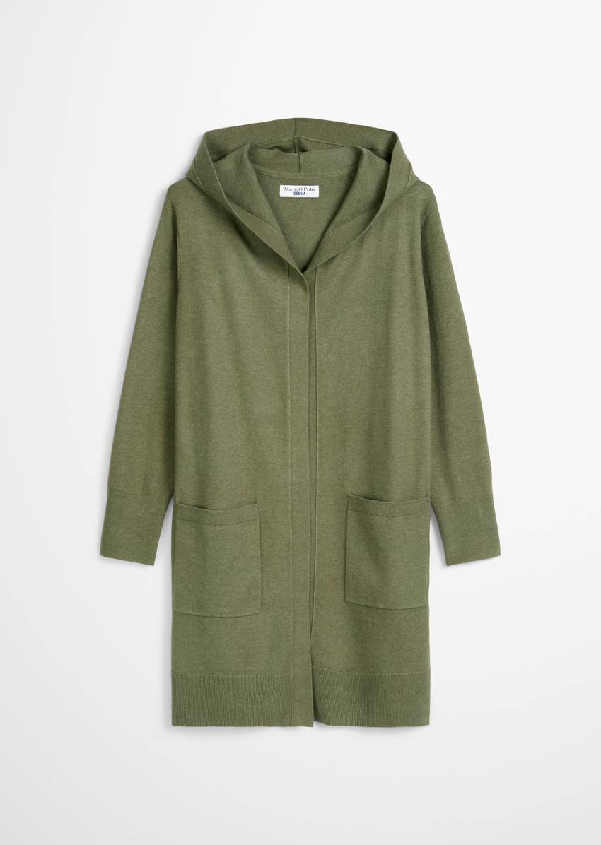 Long cardigan with hood relaxed made from soft cotton stretch