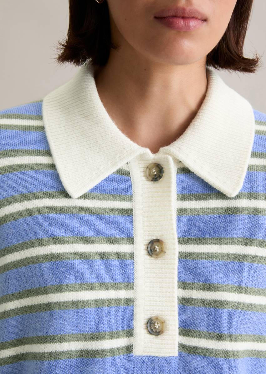 Striped knitted polo regular made from a soft virgin wool/viscose/alpaca wool blend