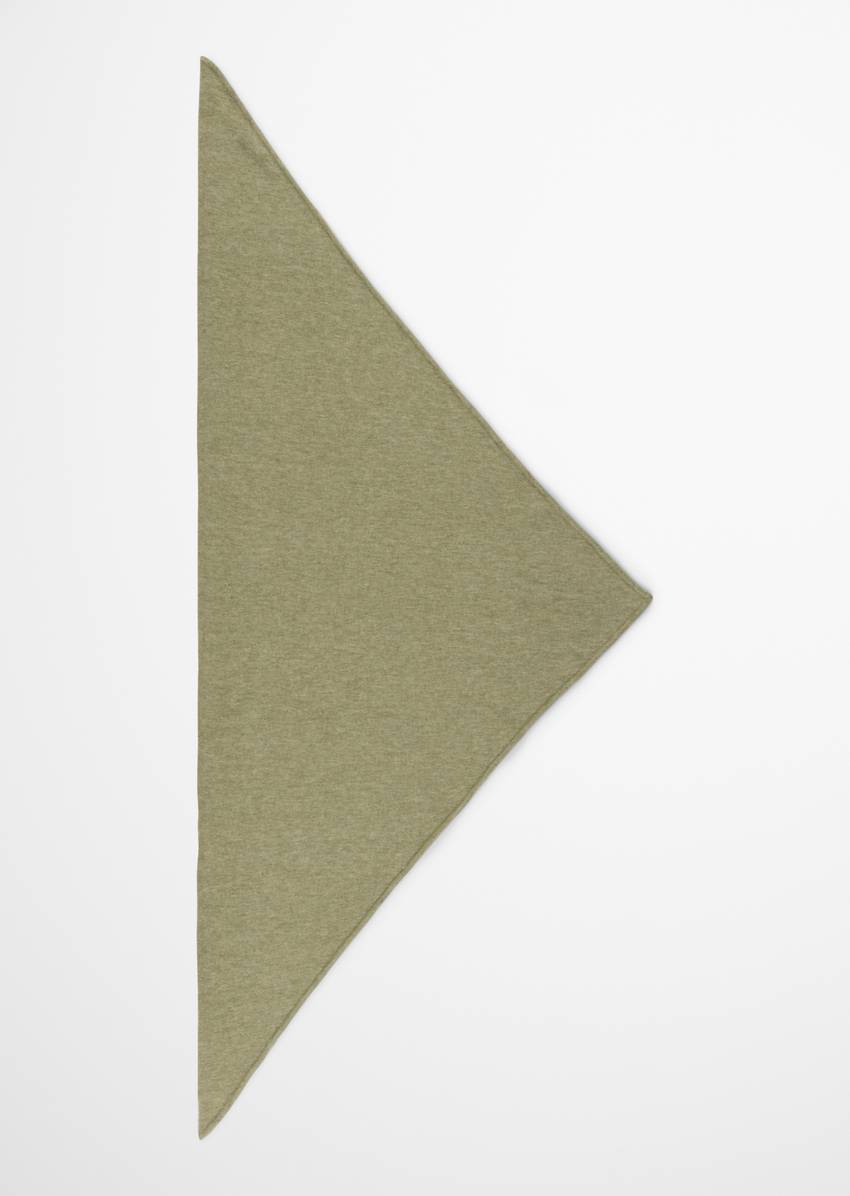 Fine knit triangular scarf made from a soft virgin wool blend