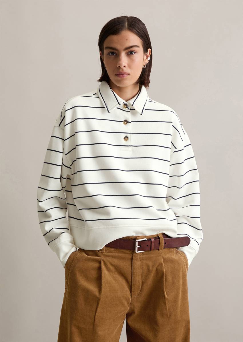 Striped polo sweatshirt relaxed made from pure organic cotton