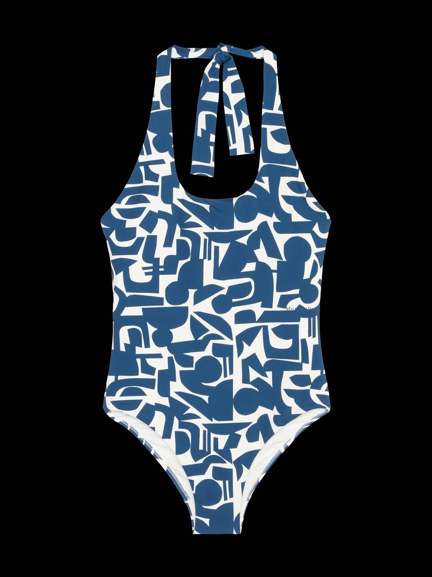 Halter neck swimsuit with geometric pattern