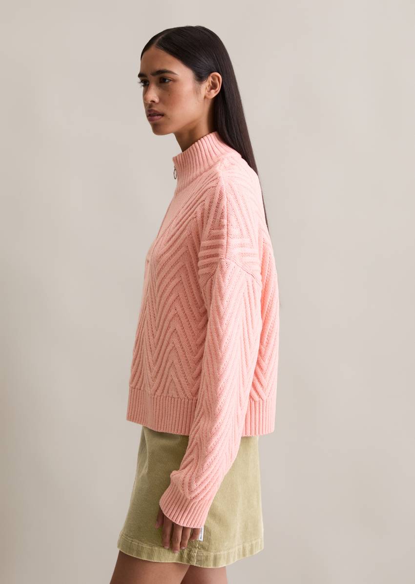 Relaxed knit troyer made from a soft virgin wool blend