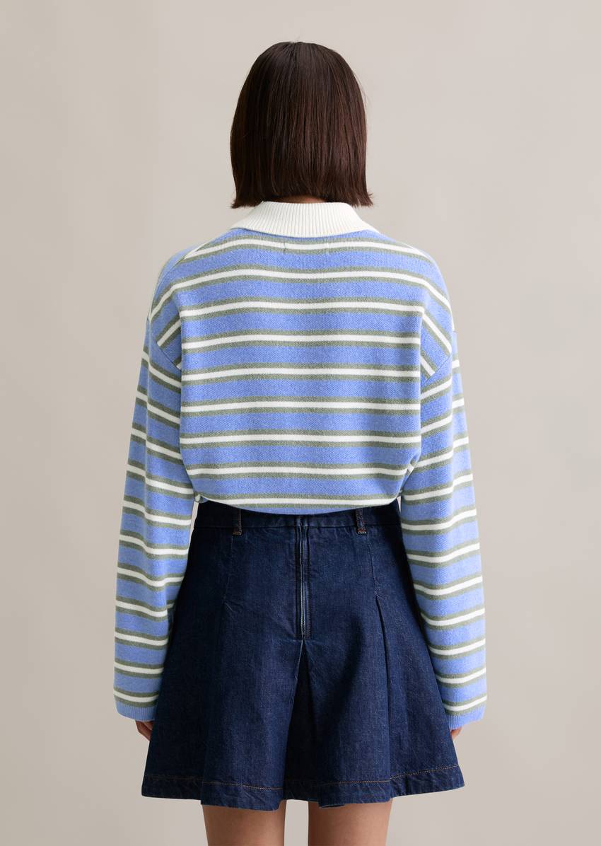 Striped knitted polo regular made from a soft virgin wool/viscose/alpaca wool blend