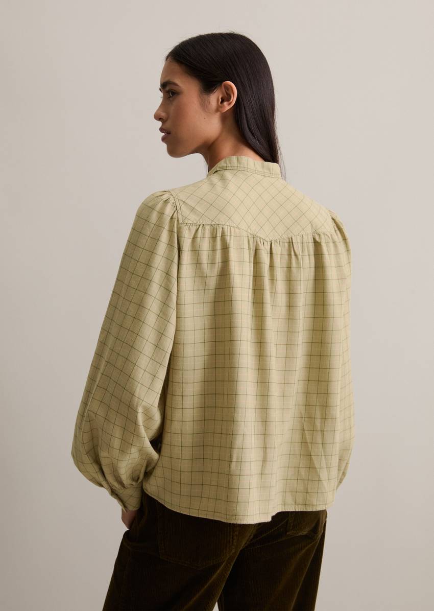 Check blouse A-shape in soft flannel fabric