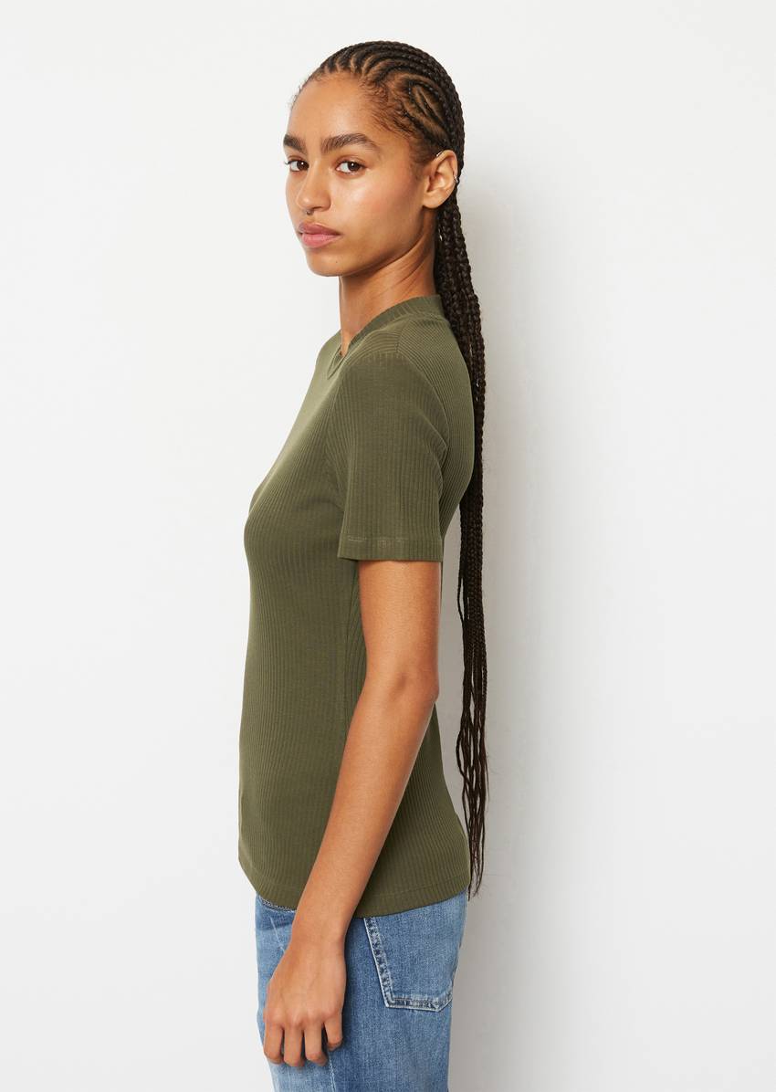 Ribbed jersey T-shirt slim Made from a stretchy organic cotton blend