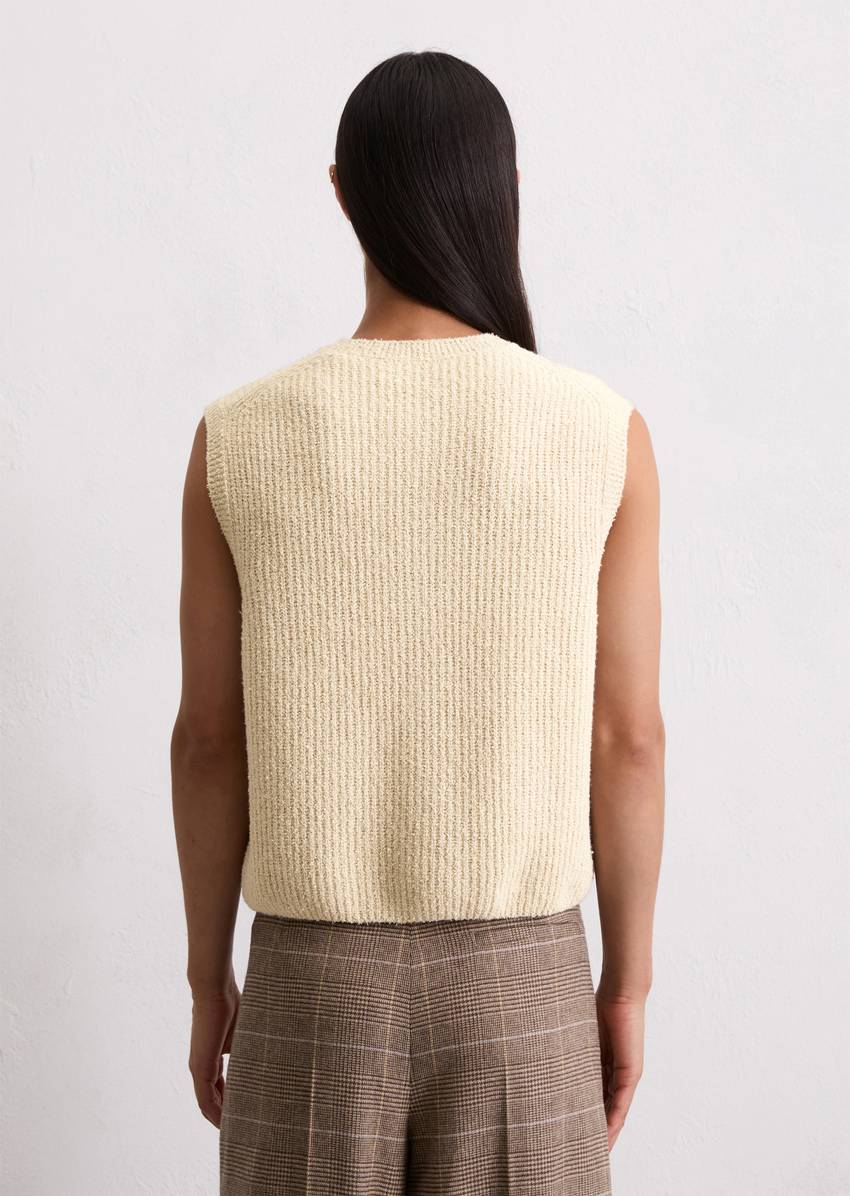 Sleeveless knitted vest regular made from bouclé yarn