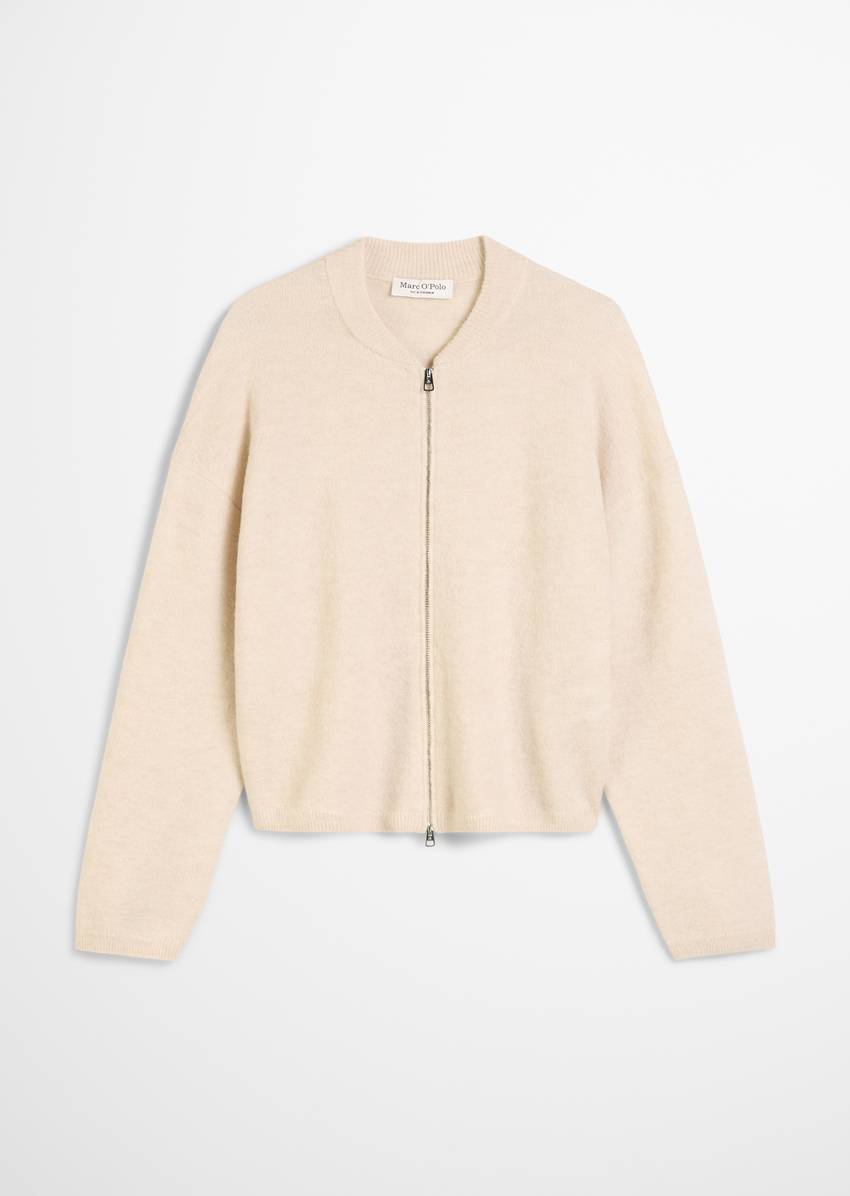 Knitted blouson loose made from a virgin wool/alpaca wool mix