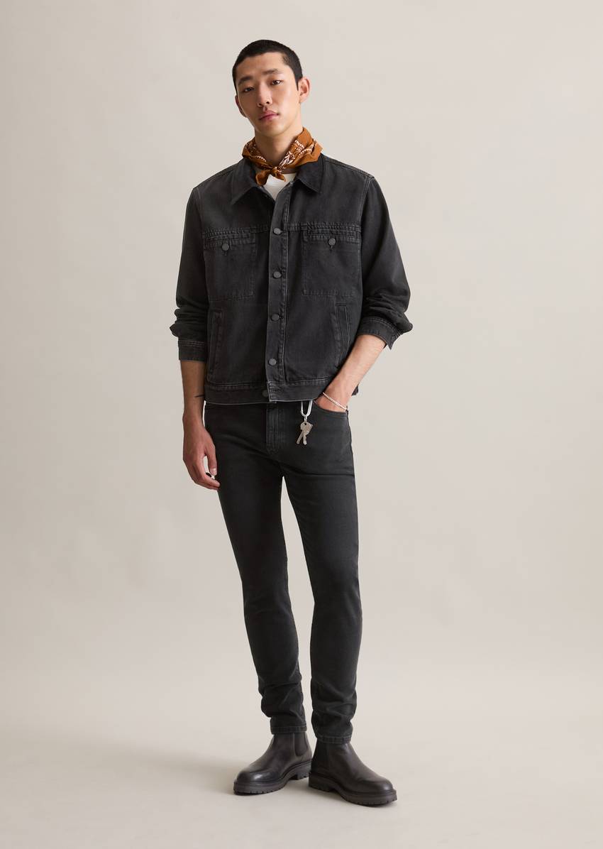 Regular denim jacket with corduroy collar