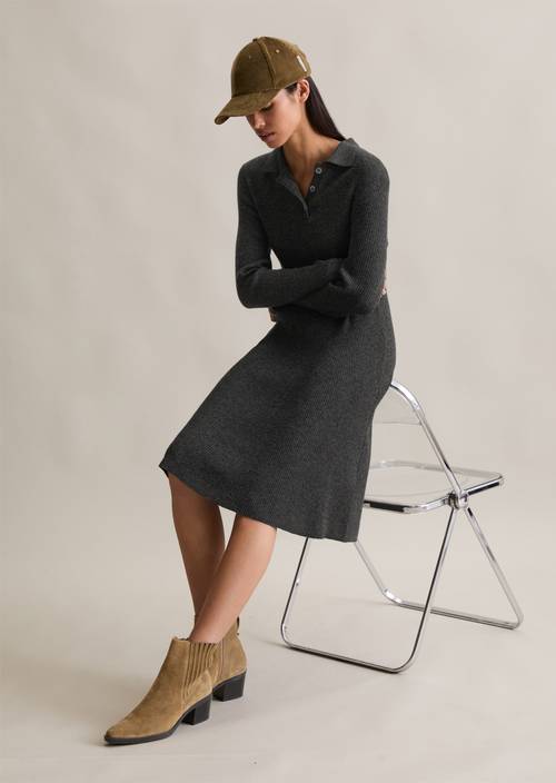Polo knit dress A-shape made from a soft virgin wool blend