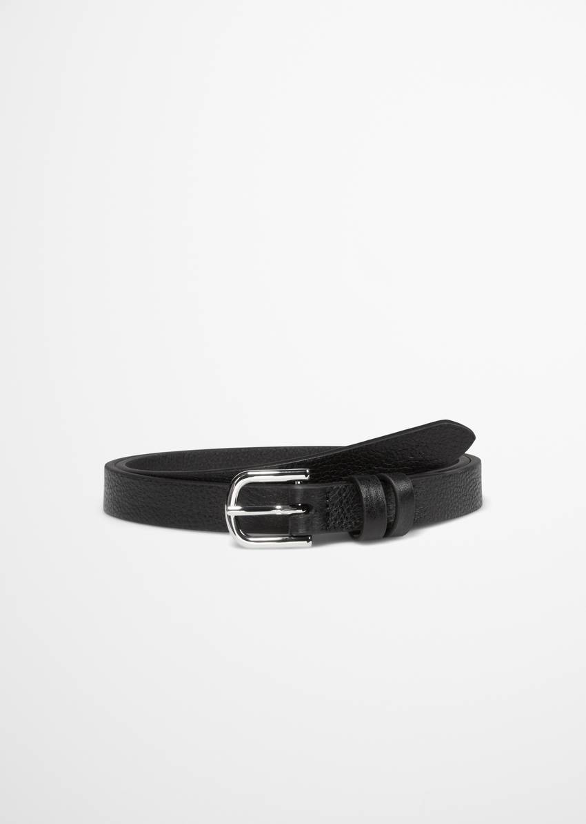 Belt with shiny metal buckle