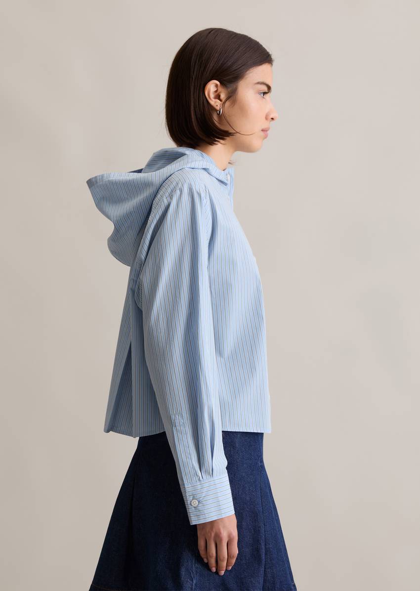 Relaxed hooded striped blouse made from Papertouch Poplin