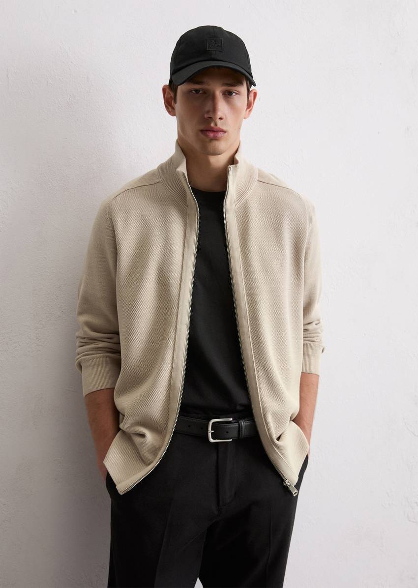 Zipper training jacket made from fine organic cotton piqué