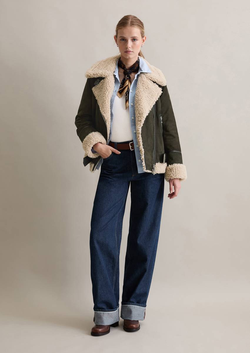 Suede jacket regular with teddy plush