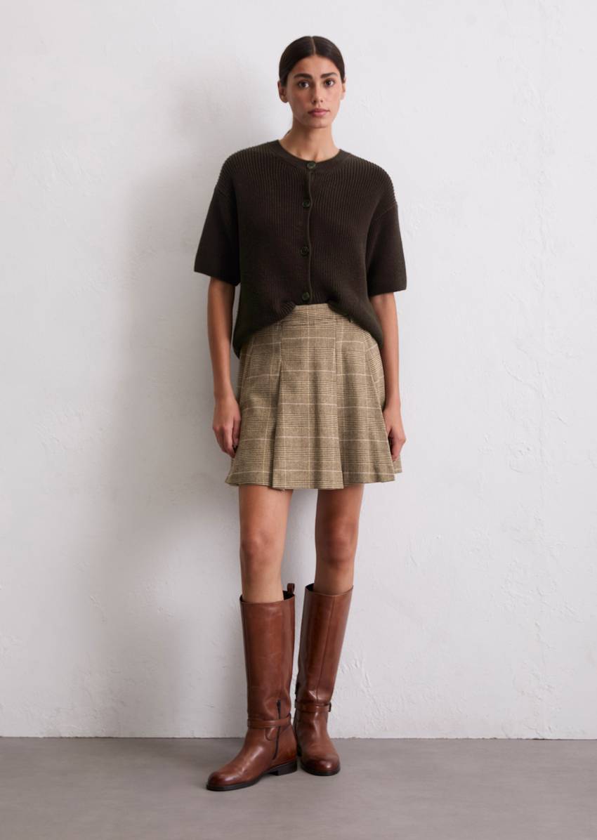 Checked mini skirt A-shape made from a wool mix