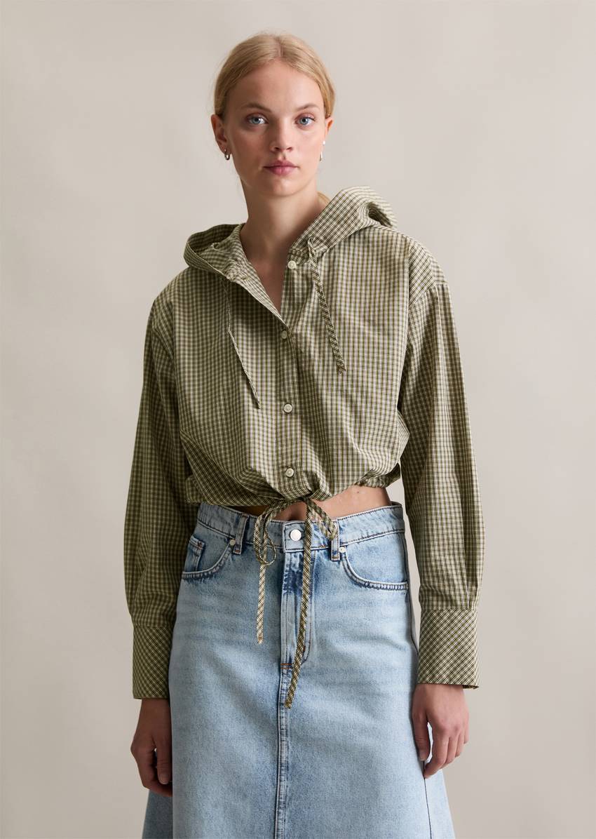 Cropped hooded blouse made from papertouch poplin